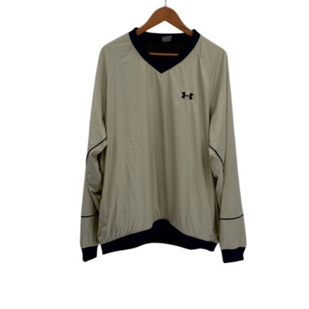 Under Armour Windbreaker Pullover V Neck Men XL Black Beige Yellow Long‎ Sleeve